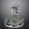 Floating White Astronaut Above Circular Platform With Tablet And Metallic Debris