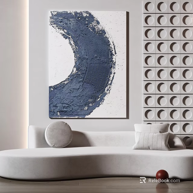 Modern Interior Design With Curved Sofa Abstract Painting And Circular Wall Decor 3d model