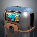 Metallic Dome Shaped Car with Graffiti Art and Cartoon Characters on Riveted Frame