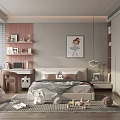 Cozy Kids Room Interior Design With Bed Desk Shelves Stuffed Toys And Decorative Rug