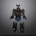 Detailed Robot Character With Mythical Creature Horns And Blue Red Accents In 3D Model Design
