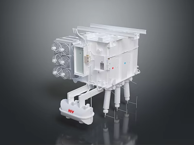 White Cased Industrial Electrical Power Equipment With Support Structure And Red Label Components 3d model