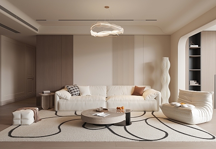 Cream wind living room sofa coffee table combination chandelier floor lamp single sofa 3d model