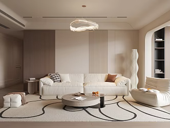 Cream wind living room sofa coffee table combination chandelier floor lamp single sofa 3d model