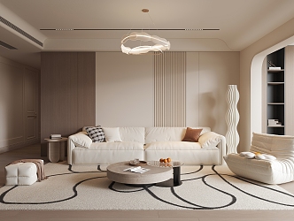 Cream wind living room sofa coffee table combination chandelier floor lamp single sofa 3d model