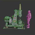 Industrial Mechanical Machine With Scale Human Figure Model And Base Structure 3d model
