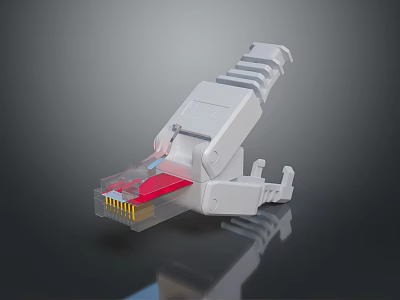 White Ethernet RJ45 Connector Plug With Transparent Red Wire Section 3d model