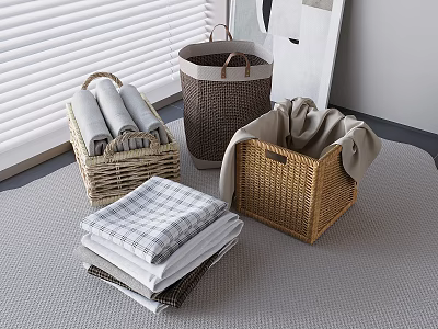 Woven Storage Baskets with Handles for Organizing Towels and Linens at Home 3d model