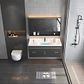Modern Bathroom Vanity With Gray Cabinet White Countertop And Gold Handles