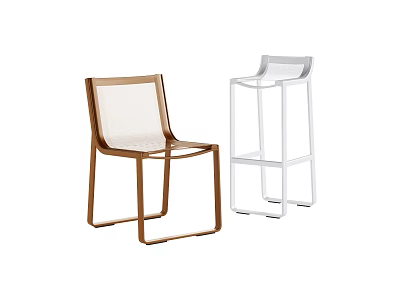 Modern Minimalist Brown And White Bar Stools With Wooden And Metal Frames 3d model