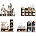 Cozy Wooden Entryway Cabinet and Side Cabinet with House Shaped Design and Decorative Storage Shelves