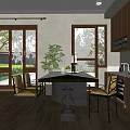 Middle Ancient Open Kitchen Dining Table and Chair Combination Cabinet 3d model