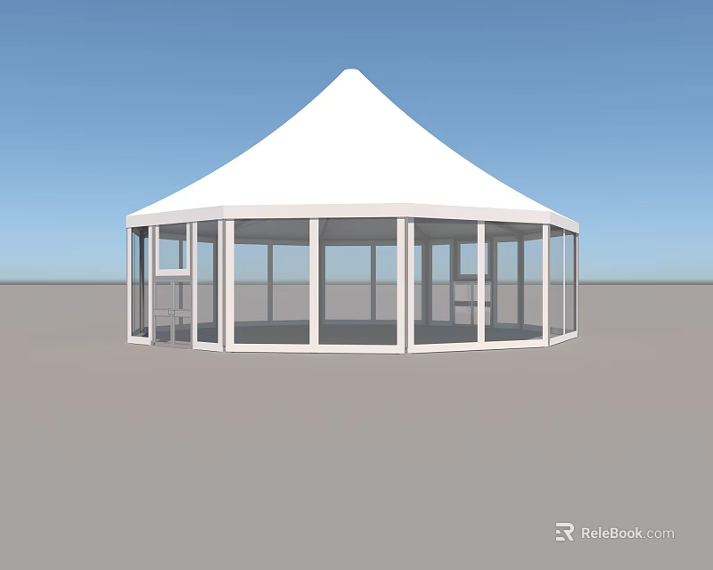 Bright White Domed Sunroom With Large Glass Windows And Modern Structure 3d model