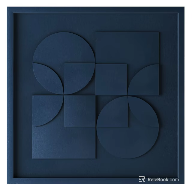 Blue Geometric Photo Frame With Circular And Square Patterns On Textured Surface 3d model