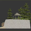Cartoon Beach Scene With Thatched Hut Trees Boat Umbrella And Water Decorations