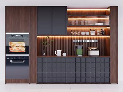 Modern Wine Cabinet With Wooden Black Design Glass Shelves LED Lighting And Wine Bottle 3d model