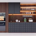 Modern Wine Cabinet With Wooden Black Design Glass Shelves LED Lighting And Wine Bottle
