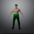 3D Character Model With Green Hair White Shirt Green Pants And Black Boots