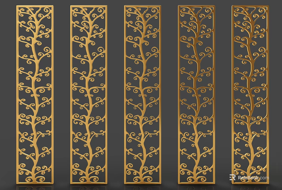 Ornate Gold Room Dividers With Intricate Floral Patterns For Home Decor 3d model 