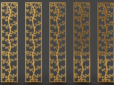 Ornate Gold Room Dividers With Intricate Floral Patterns For Home Decor 3d model