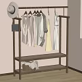 Minimalist Clothing Rack With Hanging Dresses Hat And Shelf Items Near Window