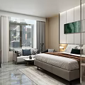 Luxury Hotel Room Interior With Comfortable Bed And Modern Bathroom