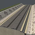 Multi Lane Road Infrastructure With Stone Retaining Walls Green Vegetation And Drainage Grilles