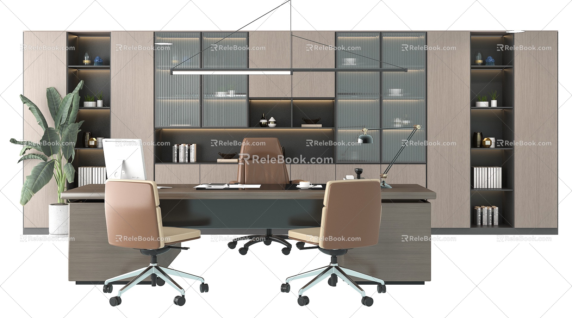 Office General Manager Office Special Cabinet Bookcase Top Desk Office Desk and Chair Combination Boss Office Office Office Space Special Ornaments 3d model