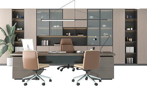 Office General Manager Office Special Cabinet Bookcase Top Desk Office Desk and Chair Combination Boss Office Space Special Ornaments 3d model