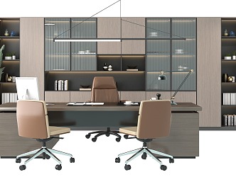 Office General Manager Office Special Cabinet Bookcase Top Desk Office Desk and Chair Combination Boss Office Space Special Ornaments 3d model