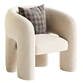 Beige Plush Single Sofa with Rounded Arms Curved Legs and Gray Knitted Cushion