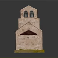 Church Model With Red Roof Bell Tower Arched Door Stone Brick And Yellow Base