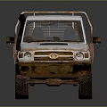 Weathered Off Road Pickup Truck With White Roof And Rusty Cargo Bed