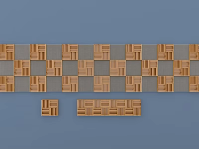 Decorative Woven Pattern Background Wall With Gray And Wooden Square Tiles Design 3d model