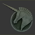 Furniture With Bronze Unicorn Head Metal Badge Detailed Mane And Circular Base