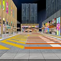 Vibrant Illuminated Commercial Street With Shops Pedestrians Colorful Pavement And Decorative Plaza