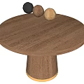 Round Natural Wood Dining Table With Decorative Balls On Pedestal Base