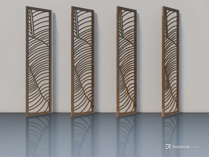 Modern Flush Doors With Wooden Intricate Leaf Pattern For Interior Decoration 3d model