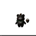 Cute Gray Bear With Acorn On Head Green Rope Around Neck Holding Small Basket