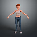 Game Movie Character with Red Hair Gray Tank Top Blue Jeans White Sneakers Standing Pose