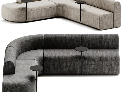 Modern L shaped Sectional Sofa in Light and Dark Gray with Small Round Side Tables 3d model