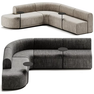Modern L shaped Sectional Sofa in Light and Dark Gray with Small Round Side Tables 3d model