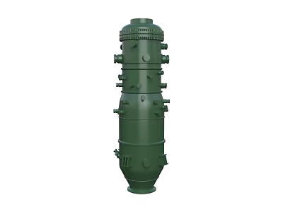 Green Vertical Industrial Tower Equipment With Multiple Flanges And Connections 3d model