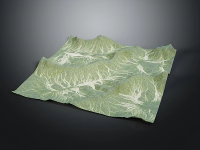 Detailed Green Textured Terrain Model With Mountainous Surface And White Patterns 3d model