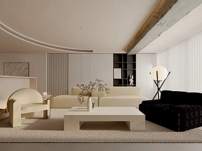 Modern Living Room Interior With Beige Sofa Black Chair And Coffee Table 3d model