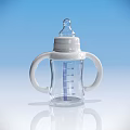Transparent Baby Bottle With Two Handles Measurement Scale And White Nipple