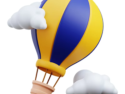 Cute Blue And Yellow Hot Air Balloon Ornament Decoration Set With White Clouds 3d model