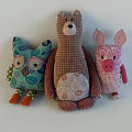 Colorful Handmade Stuffed Owl Bear Pig Plush Toys With Plaid Leaf Floral Fabric Patterns