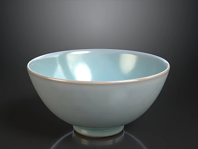 Light Blue Ceramic Bowl With Crackle Texture And White Rim On Dark Background 3d model