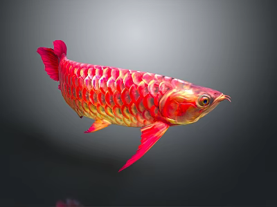 Shiny Red And Gold Arowana Aquatic Animal With Vibrant Scales Swimming Gracefully 3d model